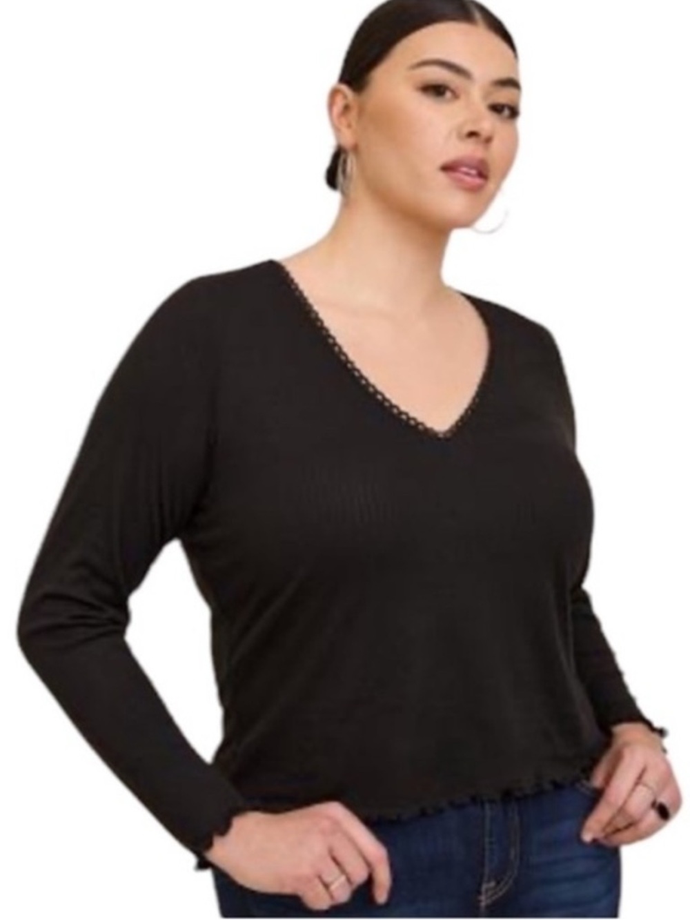 TORRID Black V-Neck Long Sleeve Blouse